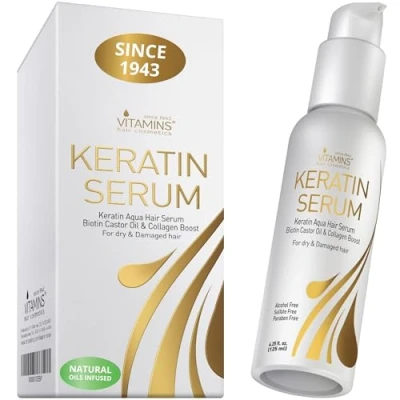Bild av Vitaminer hårserum Keratin Hårvård Biotin, kollagen och ricinolja Antifrizz Kokosolja Värmeskydd Finish Proteinbehandling för skadat torrt hår