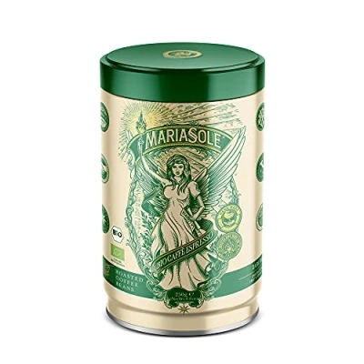 Bild av Mariasole Caffè Espresso Bio 250 g i högkvalitativ burk ny design av samma smak traditionell rostning över träeld för handarbete premium ekologiska kaffebönor helautomatiska maskiner och filterhållare