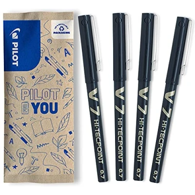 Bild av Pilot V7 flytande bläck rollerball 0,7 mm spets svart (förpackning med 4)