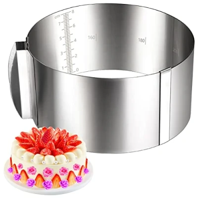 Bild av Tillämpar inte justerbar tårtring rostfritt stål mousse rund form 15 till 30 cm kakform för bakning matlagning smulor ägg bakverk efterrätt