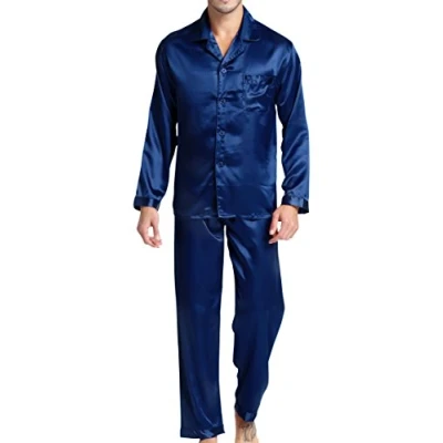 Bild av Sovkläder satin pyjamas set nattkläder myskläder, marinblå, L
