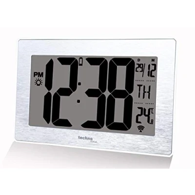 Bild av Technoline WS 8018 LED radiostyrd väggklocka i borstad silverlook, storlek: 212 x 140 32 mm
