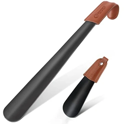 Bild av ZOMAKE Skohorn Metall 2ST,42CM Långt Hanterad Lazy Skohjälpare Med Läderhandtag,Extra Långa Skosked För Män Kvinnor Äldre,17CM Litet Skohorn(42 Och 17CM)