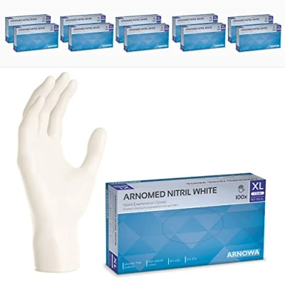Bild av ARNOMED engångshandskar vit, nitrilhandskar XL, 1000 st/låda, puderfria &amp; latexfria, engångshandskar, handskar finns i storlekarna XS, S, M, L XL.