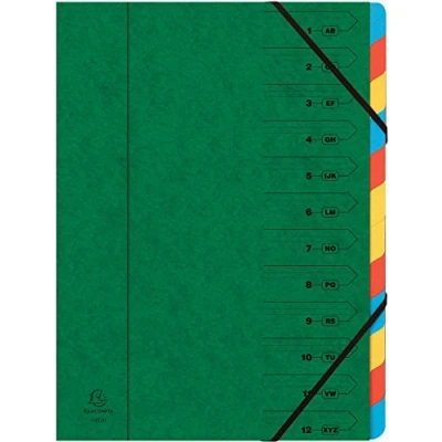 Bild av Exacompta Ref 54123E 1 häftad ryggpärm med resårband tryckt glansigt pappomslag och återvunnet papp inuti 12 fack storlek 24,5x32 cm för A4 färg grön