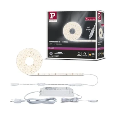 Bild av Paulmann 78957 LED Stripe SimpLED Power 5m med sladd dimmer 1100lm/m inkl. 1x50 Watt IP44 dimbar Ljusremsa Vit plast 3000 K