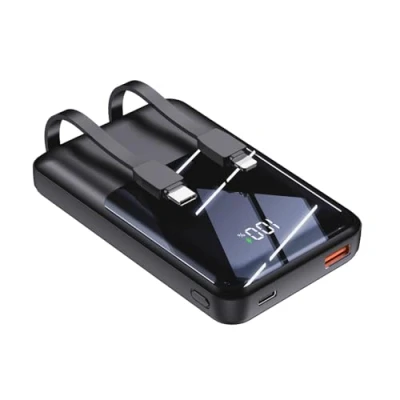 Bild av Bärbar telefonladdare med integrerade kablar 10 000 mAh powerbank 22,5 W snabbladdning LED skärm USB C på/utgångsbatteri kompatibel iPhone 15 Samsung Google LG iPads (svart, mAh)