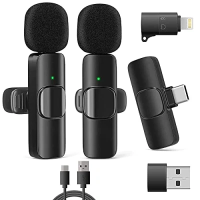 Bild av VOVIGGOL 2 pack trådlös Lavalier mikrofon för iPhone iPad/Android telefoner/PC bärbar dator, Plug&amp;Play Lapel videoinspelning YouTube, Live Stream, TikTok, Vloggers, intervju
