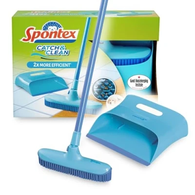 Bild av Spontex Catch &amp; Clean gummispade och sopborste för djurhår sopa rengöra torra våta golv