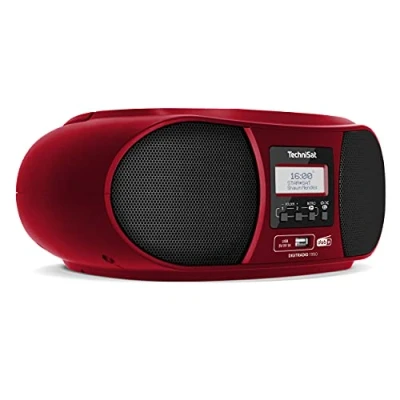 Bild av TechniSat DIGITRADIO 1990 Stereo Boombox med DAB+/FM radio och CD spelare (Bluetooth ljudströmning, hörlursuttag, USB, AUX in, laddningsfunktion, klocka, 2 x 1,5 watt utgångseffekt) röd