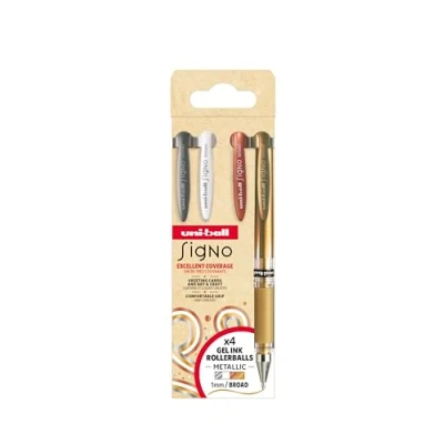 Bild av Uni ball Signo Gel Ink Penne 4stk ( sølv, hvid, bronze, guld) UM 153 broad 1,0mm streg