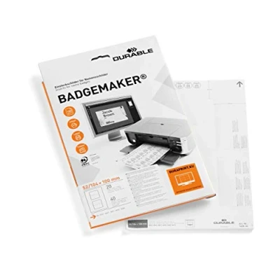 Bild av Durable 145802 etikettark Badgemaker till bordsskyltar 52/104 x 100 mm, 40 etiketter på A4 ark