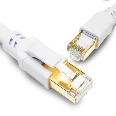 Bild av Yauhody Ethernet Kabel Cat 8 0.5m, 40Gbps 2000MHz Ultrafast, Dubbelskärmad S/FTP, Guldpläterade RJ45 kontakter Nätverkskabel, Cat7/Cat6 Kompatibel, för PS5, TV, Xbox, Router (Vit)
