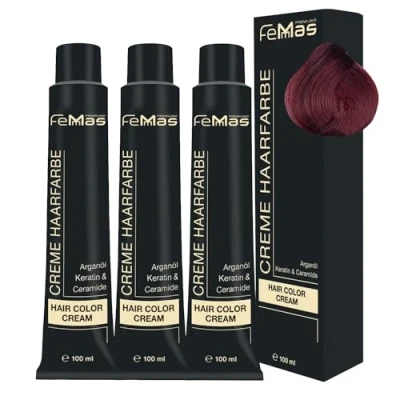 Bild av FemMas hårfärg mörkblond röd 6,6 I professionell grädde blond med närande arganolja, keratin och ceramider som permanent eller nyans, 3 x 100 ml