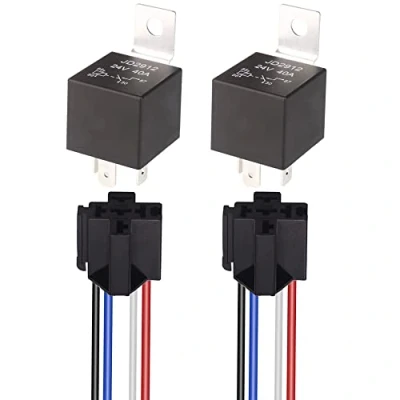 Bild av Gebildet JD2912 Bilrelä med 12AWG sele 24 V 40 A 4 stifts SPST seluttag färgmärkta kablar för bil, lastbil, skåpbil, motorcykel, båt (paket 2)