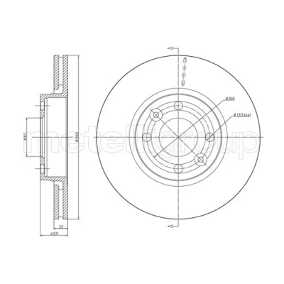 Bild av METELLI 23 0641C Disque de frein 260,0 22,0 4 61,0 ventilé peint RENAULT: CLIO 3, 2, MEGANE DACIA: Logan I MCV, Berline