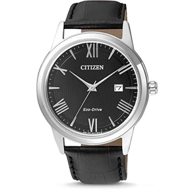 Bild av CITIZEN herr analog klocka stål läderrem silverfärgad 40 mm, svart, Armband