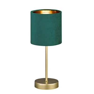 Bild av Fischer &amp; Honsel Bord, Aura guldfärgad tygskärm grå sammet/insida H: 34,00 cm, D: 13,00 cm med sladdbrytare 1x E14 max. 25 watt 50494