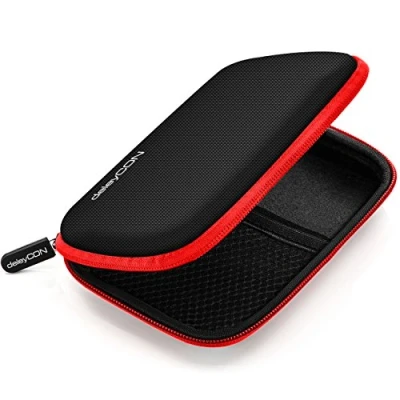 Bild av deleyCON Hårddiskfodral Hårddiskar Fodral HDD För 2,5 Tums och SSD Robust &amp; Stötsäker 2 Innerfack av Nät Svart/Röd