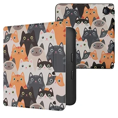 Bild av kwmobile fodral kompatibelt med Kobo Libra 2 magnetiskt flipfodral i konstläder läsplatta orange svart vit
