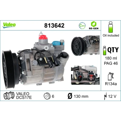 Bild av VALEO REMANUFACTURED 813642 Kompressor DCS17E 12V PAG 46 R134a med kompressorolja VOLVO: XC90 I (C, 275) 3.2 AWD, V8 2005 2014
