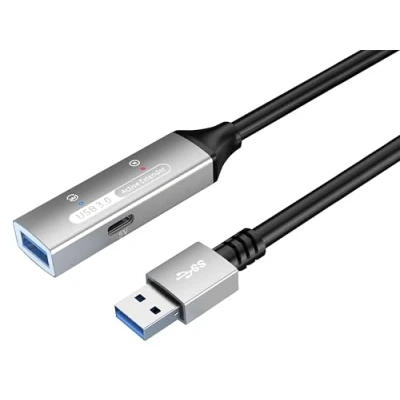 Bild av PremiumCord Aktiv USB förlängningskabel med repeater, A hona till hane, 3.2 Gen 1 superhastighet 5 Gbit/s, 2x skärmad, AWG20/28, aluminiumhölje, svart, längd 10 m