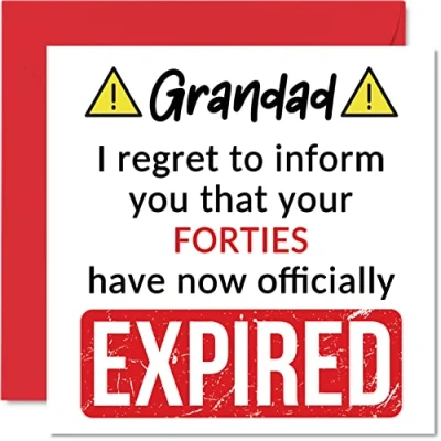 Bild av Roliga 50:e födelsedagskort för farfar &#039;Your Forties Have Expired&#039; Grattis på från barnbarn, 145 mm x skämt humor födelsedag gratulationskort gåva