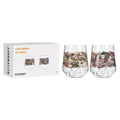 Bild av RITZENHOFF 3701002 gin glas 700 ml serie skuggfauna set nr 2, 2 stycken, leopard och uggla Made in Germany