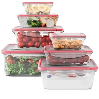 Bild av classbach® Set med 7 matbehållare av plast lock, 100% tät, lunchlåda, måltidslådor förvaringsburkar lämpliga för diskmaskin, mikrovågsugn och frys C FHD 4008 K