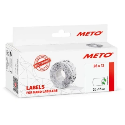 Bild av Original Meto prislappsetiketter (26x12 mm, 1 rad, 6 000 stycken, vita, avtagbara, prislappar för Meto, Contact, Sato, Avery, Tovel, Samark etc.)