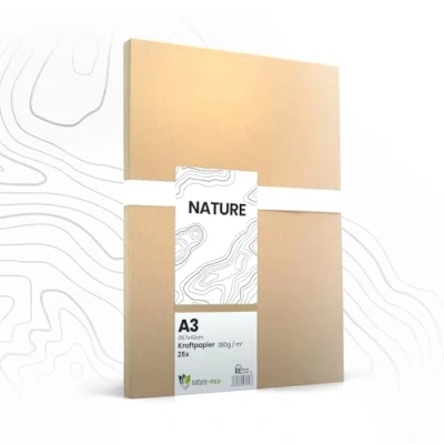 Bild av nature eco 20 ark kraftkartong tjockt brunt kraftpapper DIN A3 extra 380 g/m² som hantverkskartong eller kreativ kartong papper stabil för pyssel