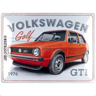 Bild av Nostalgic Art Plåtskylt i retrostil, 30 x 40 cm, VW Golf GTI 1976 Presentidé för Volkswagen buss, Official License Product (OLP), av metall, vintagedesign