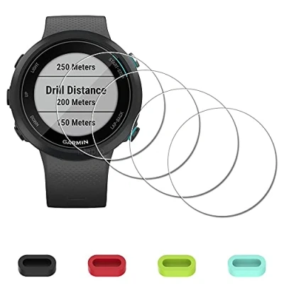 Bild av iDaPro [4 pack] skärmskydd för Garmin Swim 2 GPS simning smartklocka + silikon anti dammpluggar, härdat glas repfri bubbelfri enkel installation