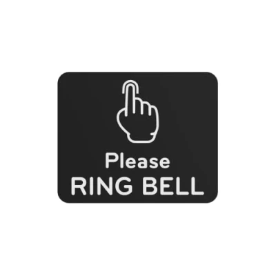 Bild av Vänligen ring klocka skylt självhäftande klistermärke eller dörrmeddelande, graverad med universell ikonsymbol och text (storlek 12 cm x 10 cm) (svart) Storbritannien baserad.
