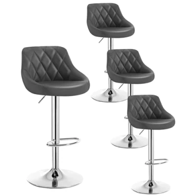 Bild av WOLTU Set med 4 barstolar, bistropallar, diskpallar, höj och sänkbar, vridbar sits i syntetläder, förkromad stålgrå BH23gr