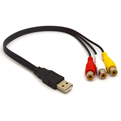 Bild av Tomost USB till RCA kabel 2.0 hane 3 hona uttag splitter ljud video AV komposit adaptersladd för TV PC HDD DVR (30 cm)