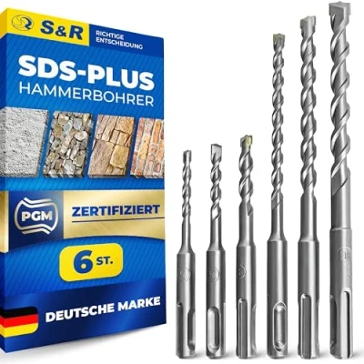 Bild av S&amp;R Hammarborrsats, stenborrar/betongborrar, 6 delat SDS PLUS borrset för borrhammare i storlekarna 5, 6, 8 x 110 mm; 8, 10 160 mm, borr betong, granit och sten.