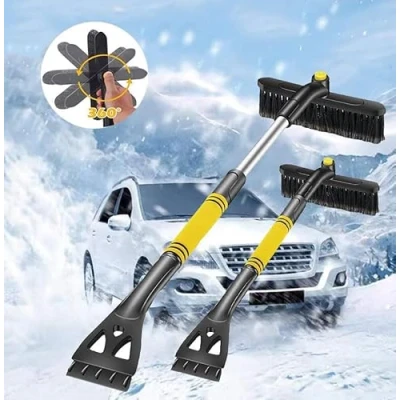 Bild av isskrapa, snöborste 3 i 1 avtagbar, teleskopisk isskrapa med skumgrepp och snöborste, lämplig för bil, SUV lastbil, gul