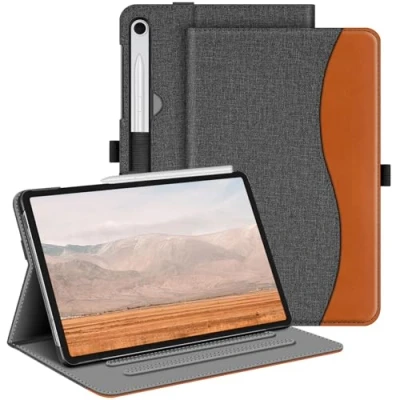 Bild av Fintie Fodral för Samsung Galaxy Tab S9 FE 10,9 tum/Tab 11 tum 2023 surfplatta, multivinkel folio, skyddsfodral med dokumentfack och automatisk sömn/väckningsfunktion, grå/brun