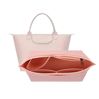 Bild av D.DUO Organiseringsinsats för handväska, med flera fack, i filtmaterial, vikbar, användning organisatör Longchamp (rosa, storlek M)