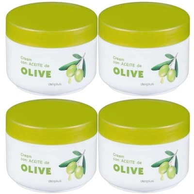 Bild av 4 pack 1 000 ml kroppskräm med olivolja, Deliplus För alla hudtyper, förpackning burkar x 250 ml.