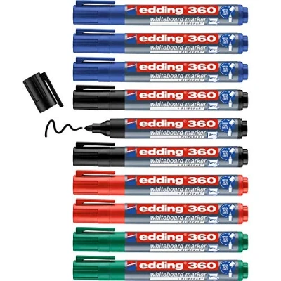 Bild av edding 360 whiteboardmarker flera färger låda med 10 pennor rund spets 1,53 mm torkas bort utan vatten för whiteboard, blädderblock, anslagstavla, memo tavla sketcher går att fylla på