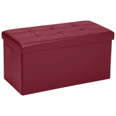 Bild av COSYLAND Sittpall med förvaringsutrymme, vikbar sittbänk, sittkista av konstläder, vadderad sittkub fotpall förvaringslåda lock, för vardagsrum sovrum, 76 x 38 cm (mörkröd)