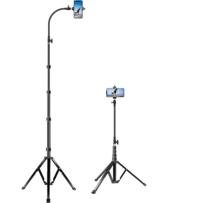 Bild av Elitehood 205 cm högt mobiltelefonstativ, flexibelt overhead stativ för smartphone med 43 justerbar svanhals, tung last aluminium iPhone 14 13 12 Pro Max Mini/Android Phone