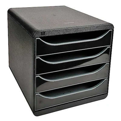Bild av Exacompta Ref. 3104214D BIG BOX 4 lådspiedestal för A4+ dokument Yttermått: Djup 34,70 x Bredd 27,80 Höjd 26,70cm Svart/Svart blank Lådstorlek 4X55mm