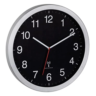 Bild av TFA Dostmann väggklocka XL, 60,3545.01, analog radioklocka, lätt att läsa av, med sekundvisare, svart silver, (L) 400 x (B) 50 (H) mm