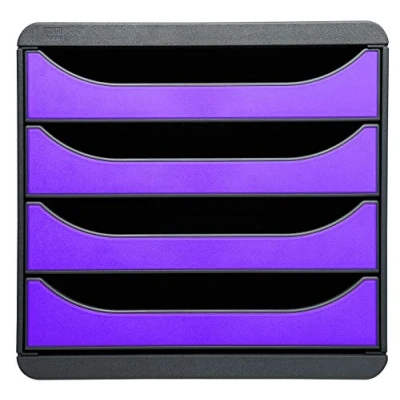Bild av Exacompta Ref 310720D BIG BOX skrivbordslåda set 4 x 55 mm lådor, lämplig för A4+ dokument, 347 278 267 mm, 100% återvunnen plast svart/lila