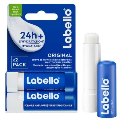 Bild av LABELLO Duo Original (2 x 5,5 ml), läppbalsam berikat med naturliga oljor och en krämig konsistens, läppvård långvarig återfuktning i 24 timmar
