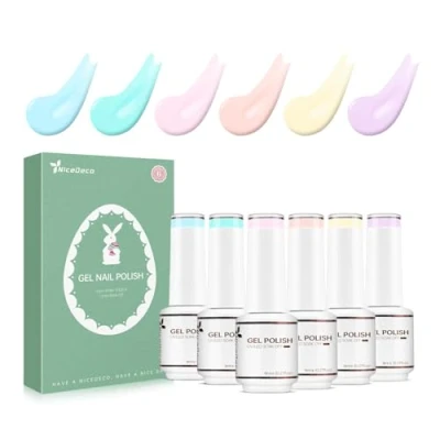 Bild av Nicedeco Påsk gel nagellack set halvpermanent gellack UV LED blöt av färger 6 x 8 ml presentset 20
