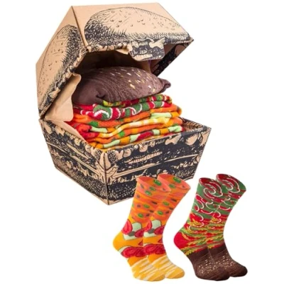Bild av Rainbow Socks Vege Burger Box Kvinnor Män Rolig Vegan Grönsaksburgare strumpor Nyhet Geshenk för fans vegetarisk och vegansk näring 2 par, flerfärgad, 36 40 EU
